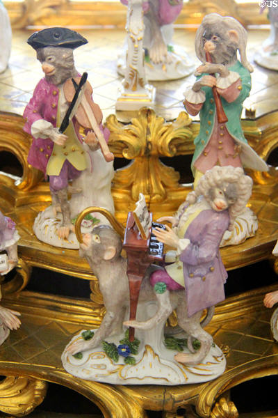 Meissen monkey orchestra members at Petit Palace Museum. Paris, France.