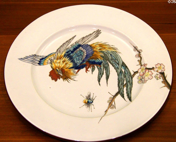 Japanese-style rooster plate (c1880) by Félix Bracquemond for Jules Vieillard et Cie of Bordeaux at Petit Palace Museum. Paris, France.