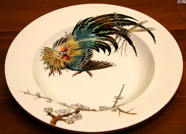 Japanese-style rooster plate (c1880) by Félix Bracquemond for Jules Vieillard et Cie of Bordeaux at Petit Palace Museum. Paris, France.