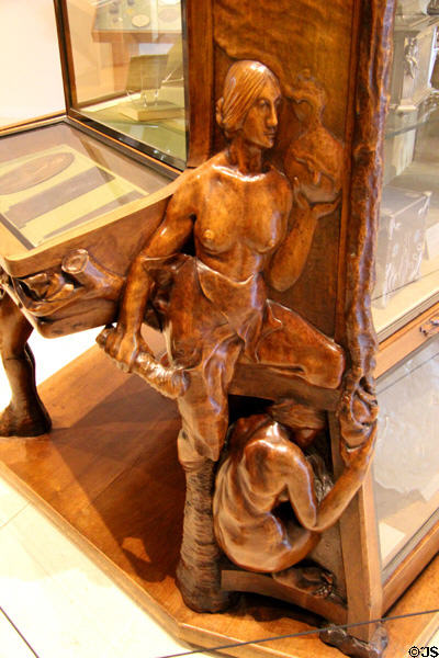 Carving detail of display cabinet (1893) by François-Rupert Carabin at Petit Palace Museum. Paris, France.