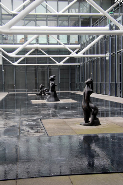 External pool with sculptures on upper deck at Georges Pompidou Center. Paris, France.