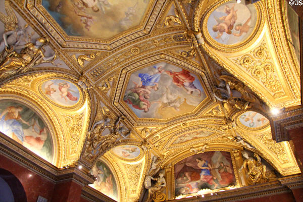 Typical Baroque ceiling at Louvre Museum. Paris, France.