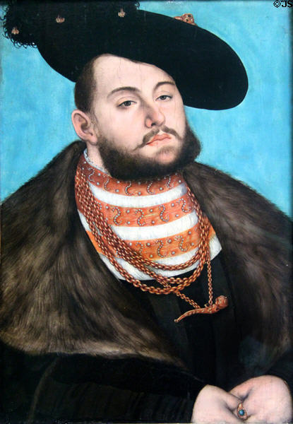 Portrait of John Frederick I, Elector of Saxony (1531) by workshop of Lucas Cranach the Elder at Louvre Museum. Paris, France.