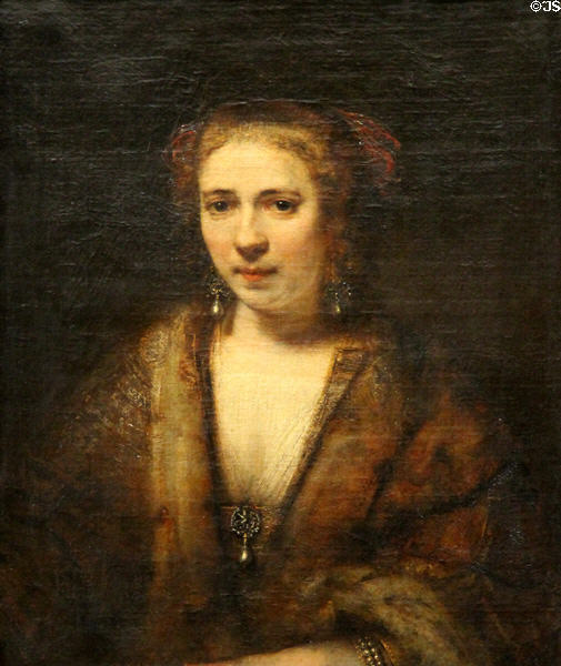Portrait of Hendrickje Stoffels with velvet beret (c1654) by Rembrandt at Louvre Museum. Paris, France.