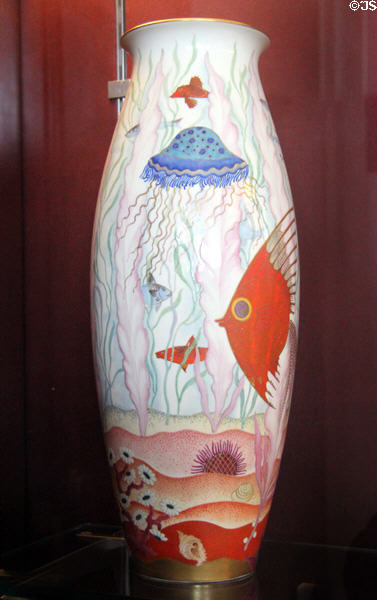 Sèvres porcelain Aubert 21 vase red fish (1933) Félix Aubert & Luce Paris Hilsum at Sèvres National Ceramic Museum. Paris, France.