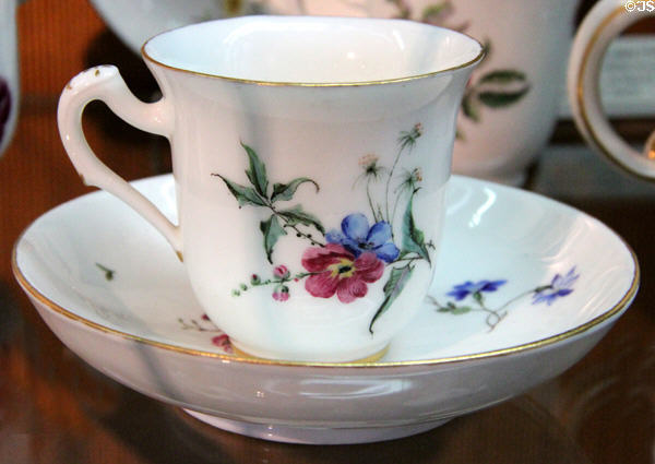 Porcelain Calabre cup & saucer (1750-2) from Vincennes at Sèvres National Ceramic Museum. Paris, France.
