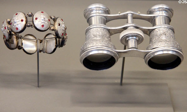 Aluminum bracelet (c1860) & opera glasses (c1865) at Arts et Metiers Museum. Paris, France.