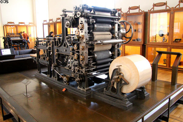 Rotary letterpress printing machine & folder (1883) by Marinoni workshops at Arts et Metiers Museum. Paris, France.