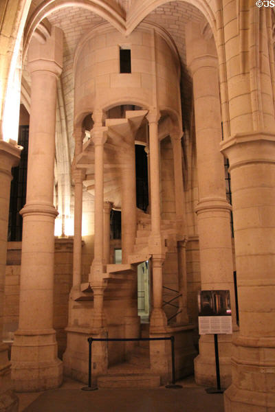 Spiral staircase in Tour Bonbec Conciergerie. Paris, France.