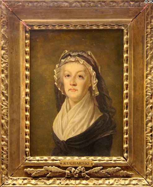 Portrait of the Widowed Queen Marie-Antoinette in Temple Prison painting (end 18thC) by Alexandre Kucharski at Conciergerie. Paris, France.