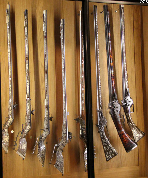 Inlaid flintlocks at Museum of Hunting & Nature. Paris, France.