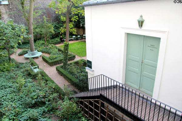 Entrance to Delacroix's workshop behind house & above garden at Eugene Delacroix Museum. Paris, France.
