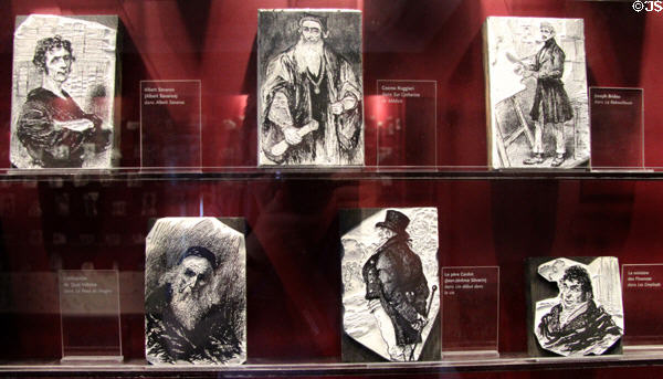 Engravings of characters created by Honoré de Balzac at Balzac House. Paris, France.