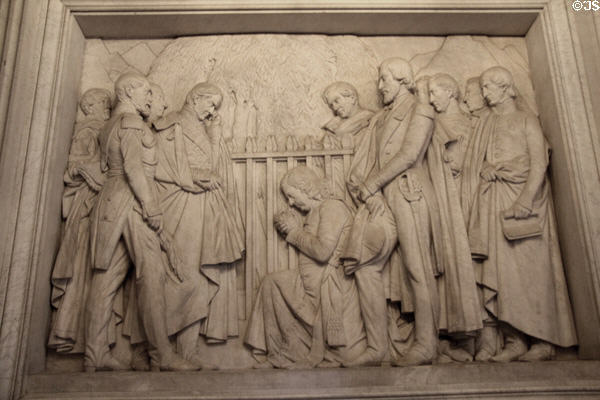 Napoleon internment frieze of milestones ringing his tomb at Les Invalides. Paris, France.