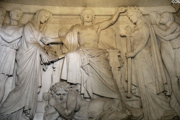 Rule of law frieze of Napoleon milestones ringing his tomb at Les Invalides. Paris, France.