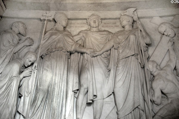 Church reborn by light & harmony frieze of Napoleon milestones ringing his tomb at Les Invalides. Paris, France.