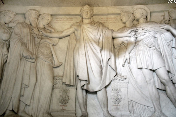 Medals of Honor frieze of Napoleon milestones ringing his tomb at Les Invalides. Paris, France.