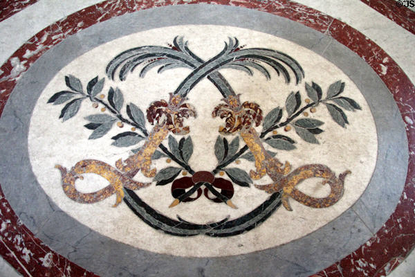Double L of Louis XIV in marble floor at Les Invalides. Paris, France.