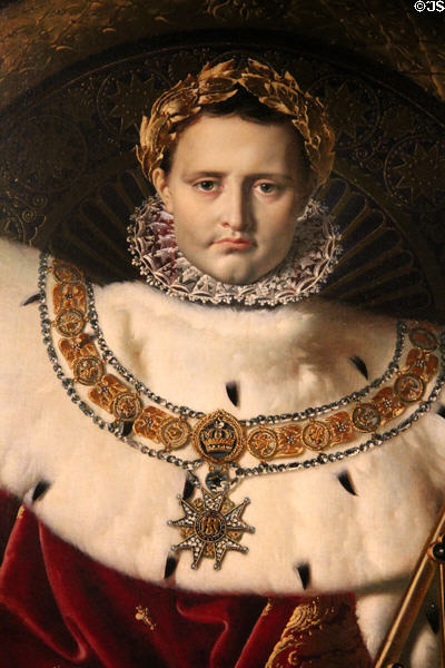 Detail of Napoleon I on imperial throne painting (1806) by Jean-Auguste-Dominique Ingres at Les Invalides. Paris, France.