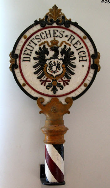 German border marker pole pulled down by French Alpine troops at Army Museum at Les Invalides. Paris, France.