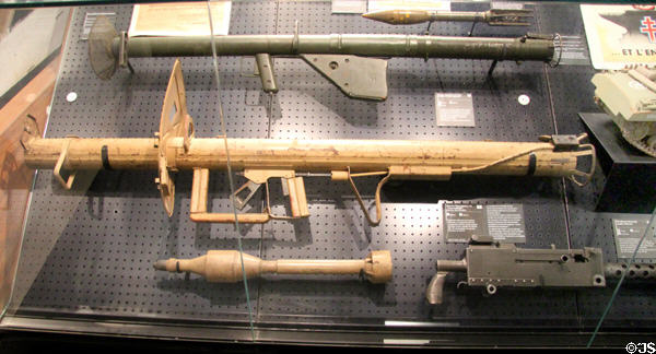 Allied & German WWII shoulder-fired rocket launchers for antitank warfare at Army Museum at Les Invalides. Paris, France.