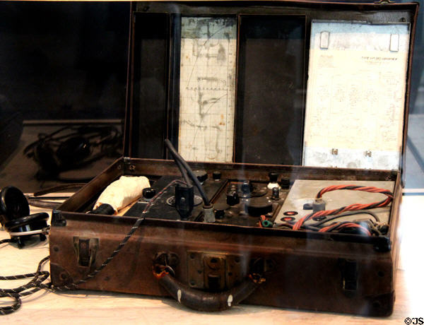 SS TR-1 transmitter-receiver radio in valise used in French underground during WWII at Army Museum at Les Invalides. Paris, France.