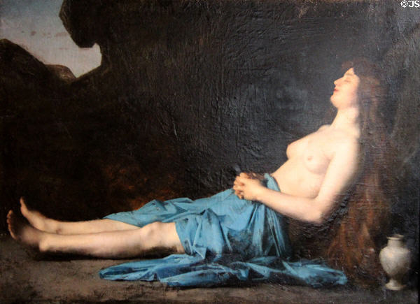 Detail of Madeleine in the desert painting (1878) by Jean-Jacques Henner at J.J. Henner Museum. Paris, France.