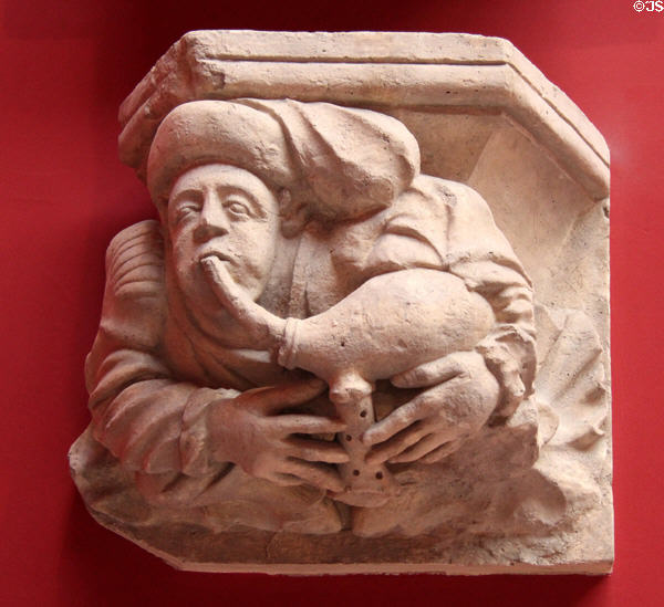 Cast of bagpiper column capital at Musée des Monuments Français. Paris, France.