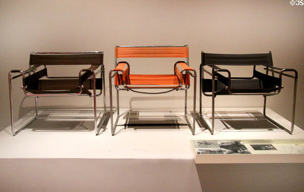 Tubular steel club armchairs B3 Wassily (1925-6) by Marcel Breuer with Thonet Brothers at Musée des Monuments Français. Paris, France.