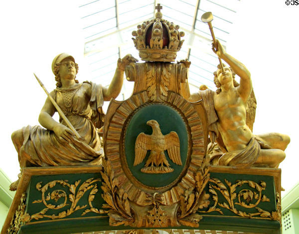 Carving of Neptune on stern of Emperor Napoleon I canot (1810) at Musée de la Marine. Paris, France.