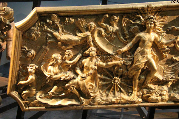 Details of carved ship decoration (1688-94) by Marseilles dockyard for French galley Réale at Musée de la Marine. Paris, France.