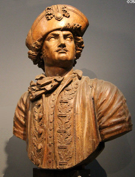 Bust of Abraham Duquesne ship figurehead (1822) by Brest dockyard at Musée de la Marine. Paris, France.
