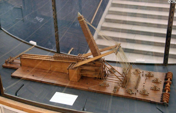 Model of how Obelisk of Luxor was raised on Place de la Concorde in 1836 at Musée de la Marine. Paris, France.