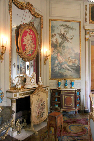 Fireplace in Salon des Huet at Nissim de Camondo Museum. Paris, France.