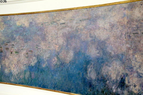 Detail of Water Lilies - Reflected Clouds mural (1920-6) by Claude Monet in oval gallery at Orangerie. Paris, France.