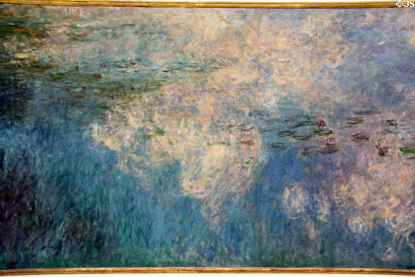 Detail of Water Lilies - Reflected Clouds mural (1920-6) by Claude Monet in oval gallery at Orangerie. Paris, France.