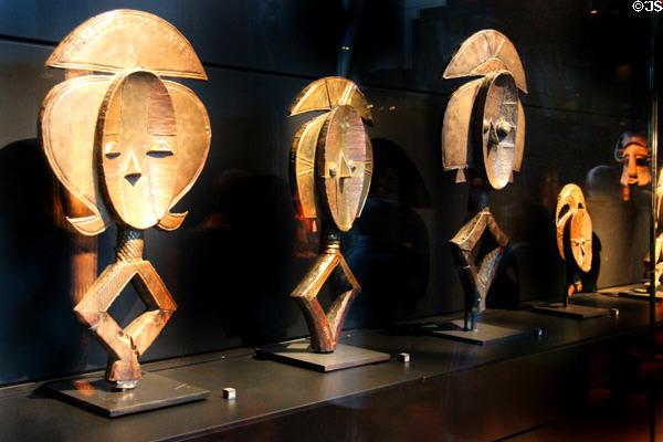 Obamba tribe carved wooden & copper tomb guards (19thC) from Gabon at Musée du quai Branly. Paris, France.