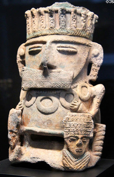 Muisca culture terra cotta statuette of high-ranking person (900 - 1600) from Colombia at Musée du quai Branly. Paris, France.