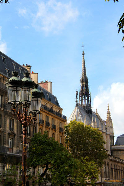 St Chapelle spire project above other buildings on Île de la Cité. Paris, France.