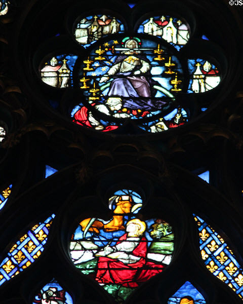 Central scenes of rose window at St Chapelle. Paris, France.