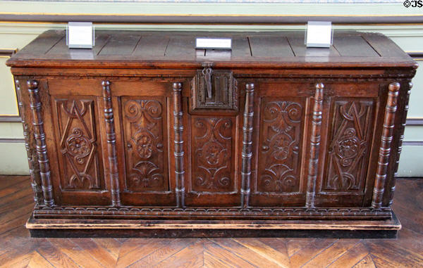 Carved & highly polished chest (Louis XIV era) at Carnavalet Museum. Paris, France.