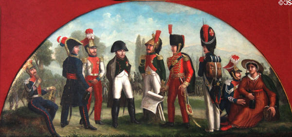 At the Auterlitz Vigil showing reunion of Emperor Napoleon with his officers on wine merchants sign (19thC) at Carnavalet Museum. Paris, France.