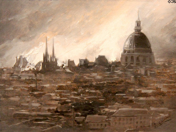 Paris on Fire ending the Commune May 24, 1871 painting (1871) by Jules Giradet at Carnavalet Museum. Paris, France.