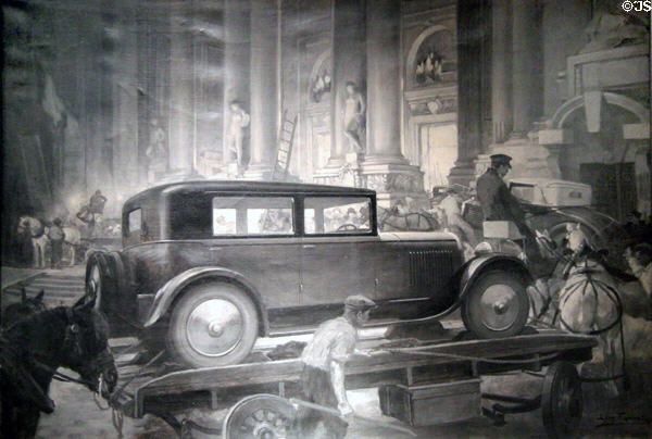 Arrival of Autos at Grand Palais for the Automobile Gallery painting (c1930) by Léon Fauret at Carnavalet Museum. Paris, France.