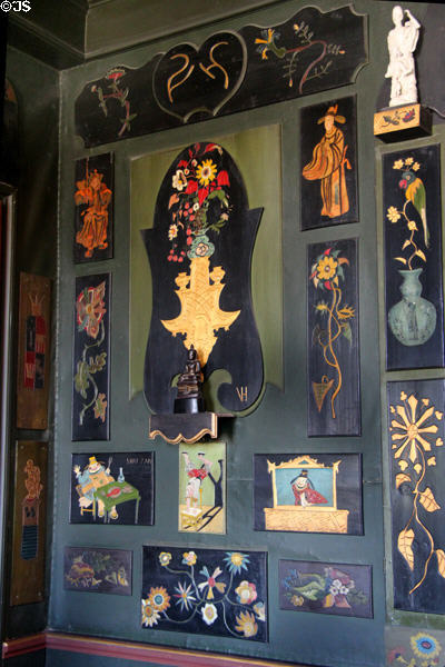 Chinese-style features of drawing room initialed VH at Maison de Victor Hugo. Paris, France.