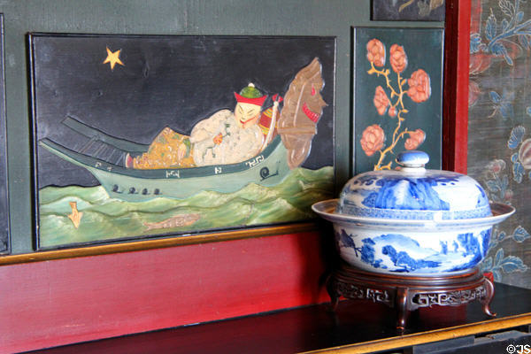 Chinese man in boat drawn in drawing room at Maison de Victor Hugo. Paris, France.