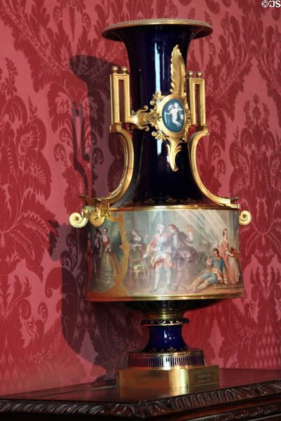 Vase with historical sign given to Victor Hugo in 1881 at Maison de Victor Hugo. Paris, France.