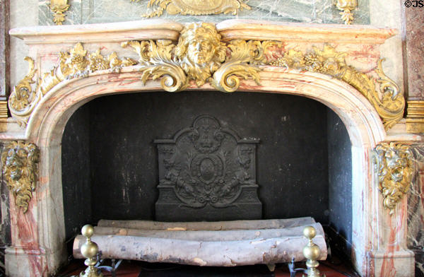 Fireplace by Antoine Vassé in Hercules Room at Versailles Palace. Versailles, France.