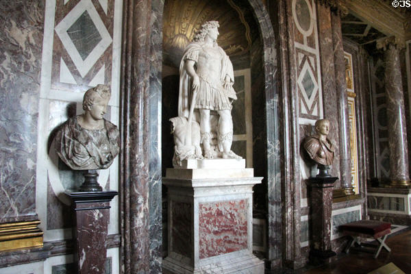 Overview of Venus room with inlaid marble walls at Versailles Palace. Versailles, France.