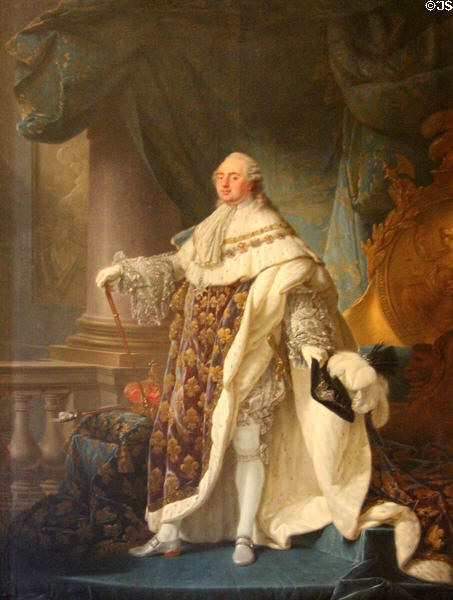 Portrait of Louis XVI, king of France (1778) by Antoine-François Callet at Versailles Palace. Versailles, France.